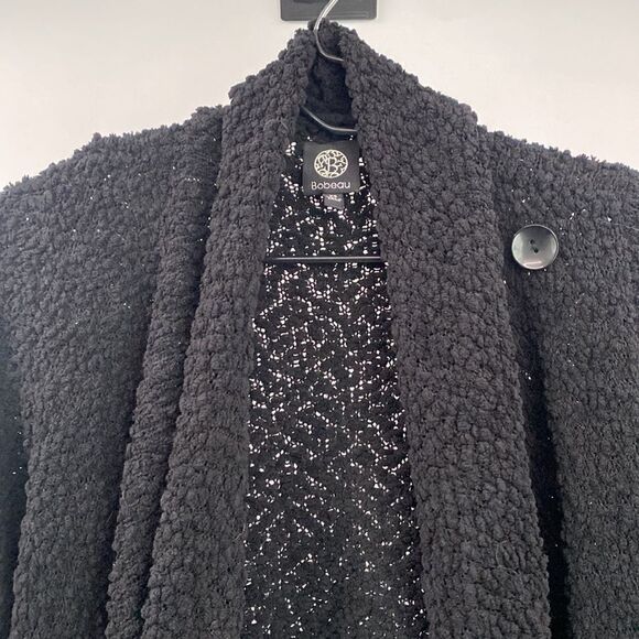 Bobeau Boucle Popcorn Knot Black Draped Button Cardigan Sweater Size XS - Picture 4 of 10